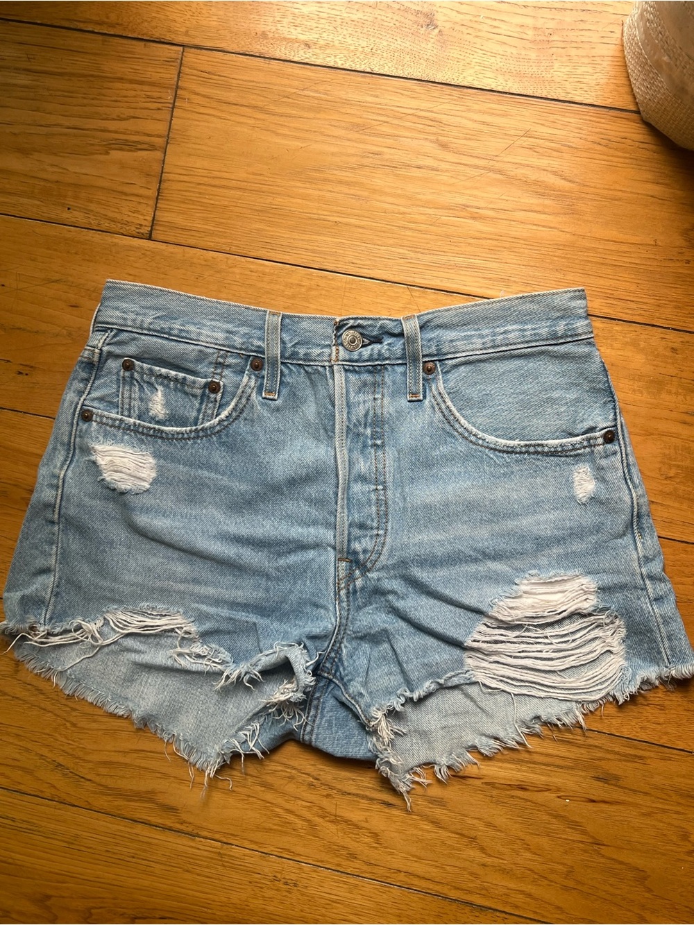 Levi's Light Blue Distressed Cutoff Jean Shorts